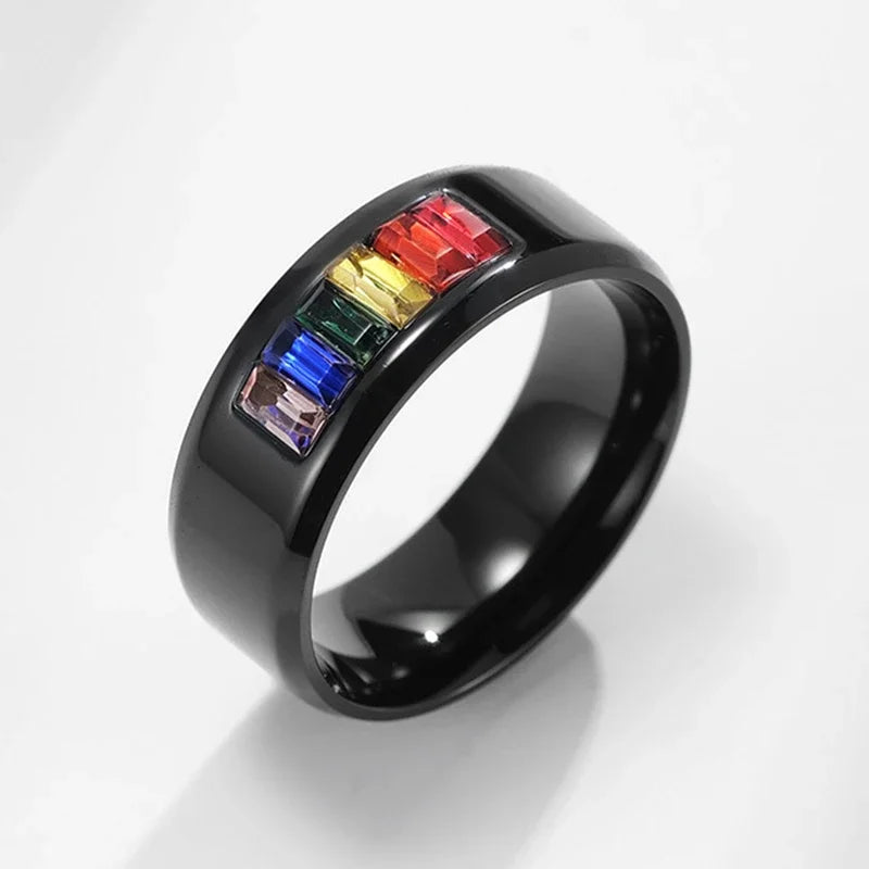 Rainbow Color Crystal Tianium Ring for Women and Men