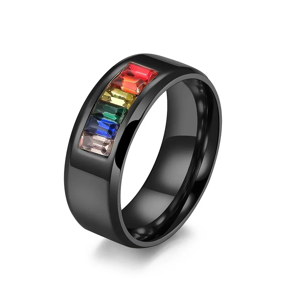 Rainbow Color Crystal Tianium Ring for Women and Men