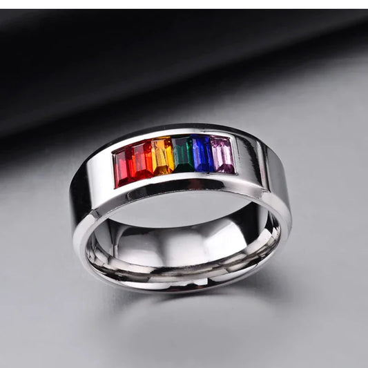 Rainbow Color Crystal Titanium Ring for Women and Men