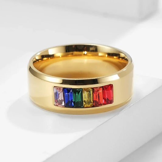 Rainbow Color Crystal Titanium Ring for Women and Men