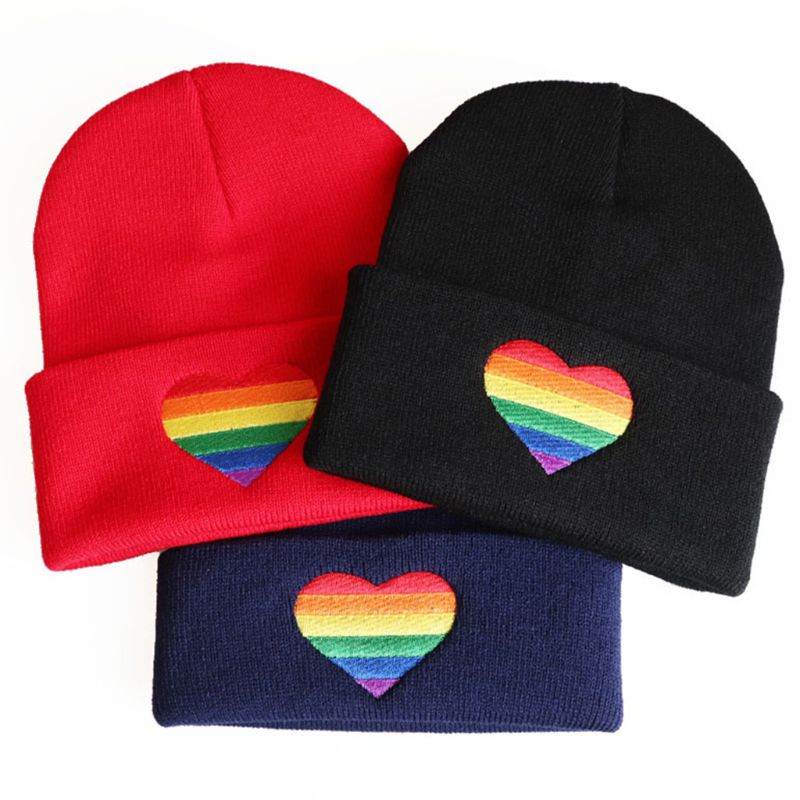 Rainbow Heart Beanie Cap