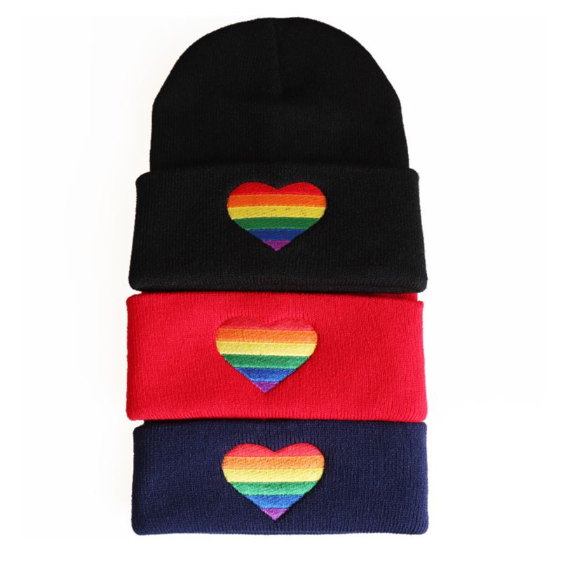 Rainbow Heart Beanie Cap