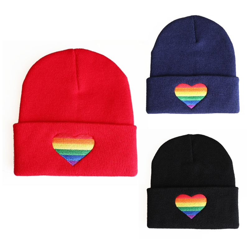 Rainbow Heart Beanie Cap