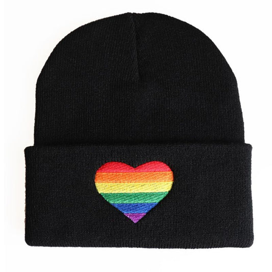 Rainbow Heart Beanie Cap