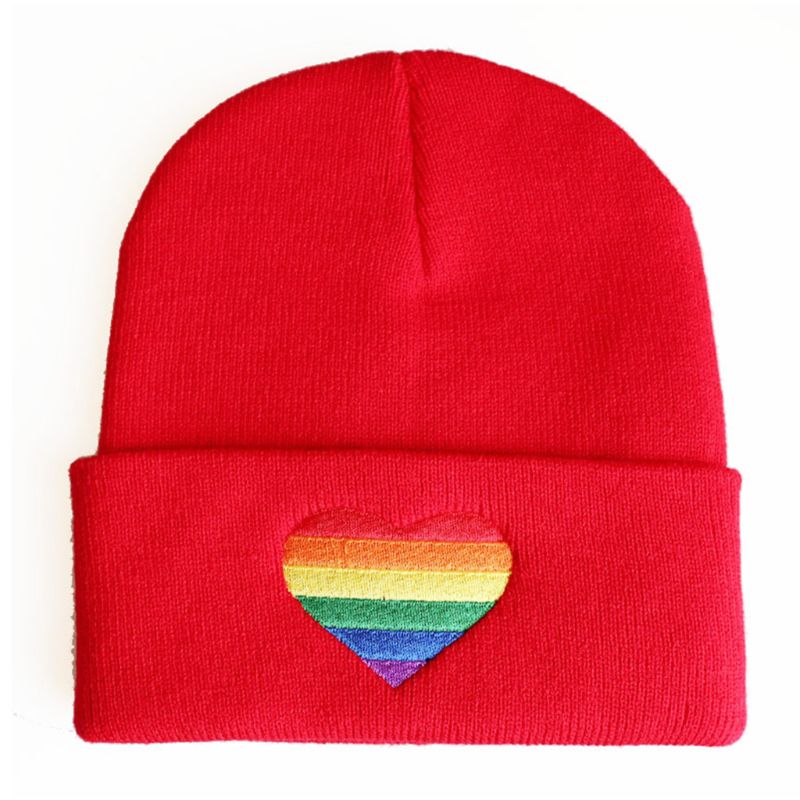 Rainbow Heart Beanie Cap